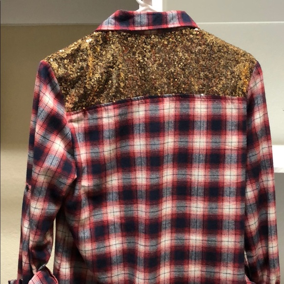 Tops - Sequin Plaid Shirt Flannel style